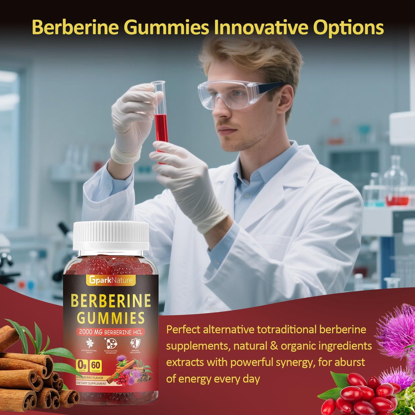 Berberine Gummies 2000 mg – Sugar Free, Vegan Raspberry (2 Pack, 120 Count)
