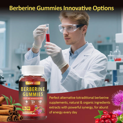 Berberine Gummies 2000 mg – Sugar Free, Vegan Raspberry (2 Pack, 120 Count)