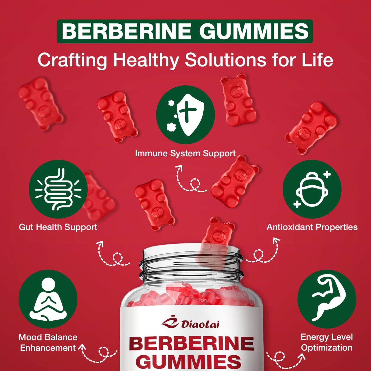 Berberine Gummies 2000mg HCL – Vegan, Non-GMO, Gluten-Free | Raspberry 120 Count