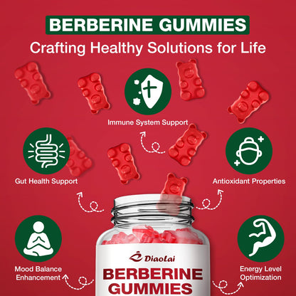 Berberine Gummies 2000mg HCL – Vegan, Non-GMO, Gluten-Free | Raspberry 120 Count