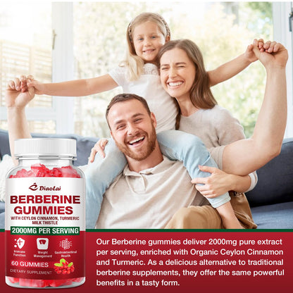 Berberine Gummies 2000mg HCL – Vegan, Non-GMO, Gluten-Free | Raspberry 120 Count