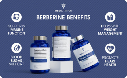 Meo Nutrition Berberine Supplement 1200mg HCI - 60 Capsules | Third-Party Lab Tested, Non-GMO, GMP Certified