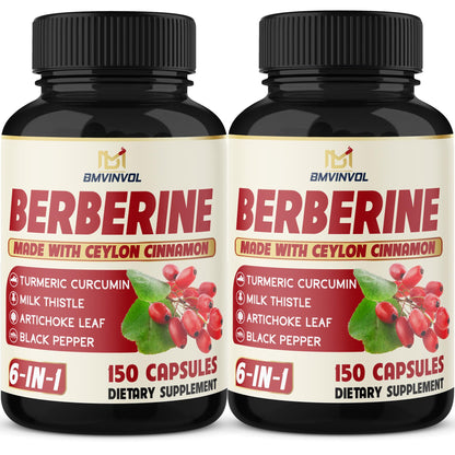 2 Pack Berberine HCl + Cinnamon, Turmeric & Milk Thistle - Immune Support