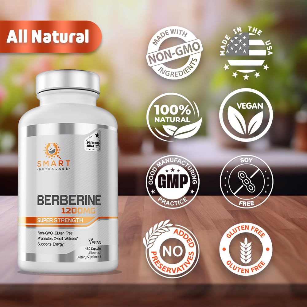 Smart Nutra Labs Berberine HCL 1200mg - 180 Vegan Capsules | Non-GMO, Gluten Free