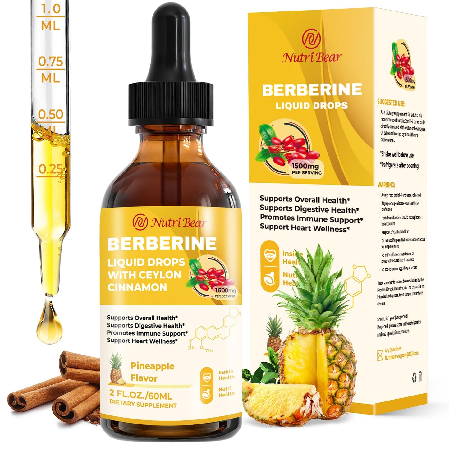 Berberine Liquid Drops with Cinnamon & Turmeric – 2 oz | AMPK, Digestion & Immune Support