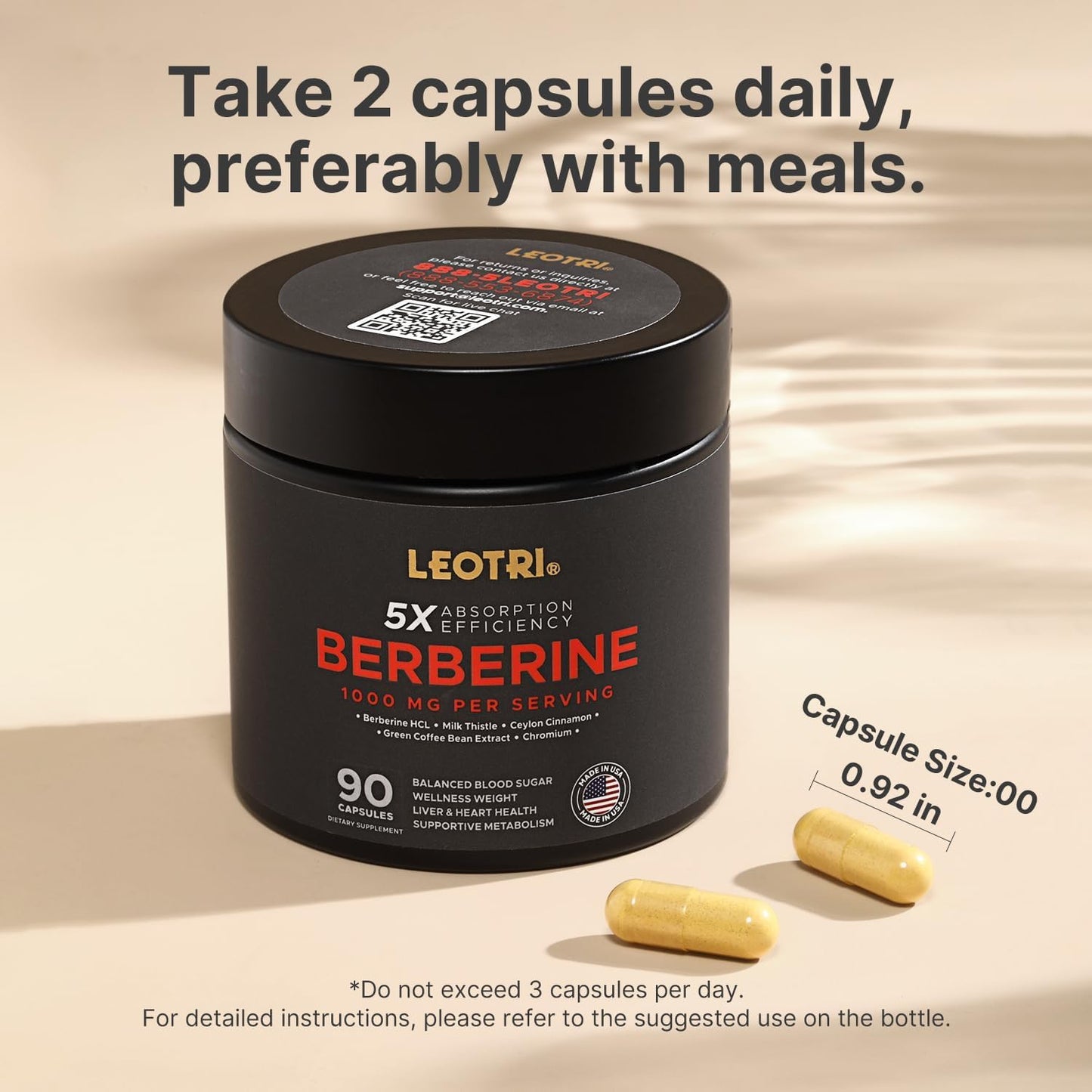 Berberine 1000mg with Cinnamon & Milk Thistle – GLP-1 & Metabolic Support, 90 Capsules, Made in USA