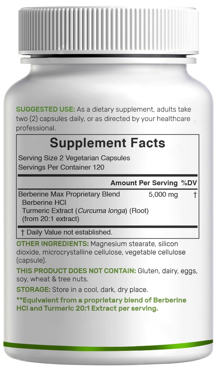 Berberine Max with Turmeric – 5,000mg per Serving | 97% Berberine HCl