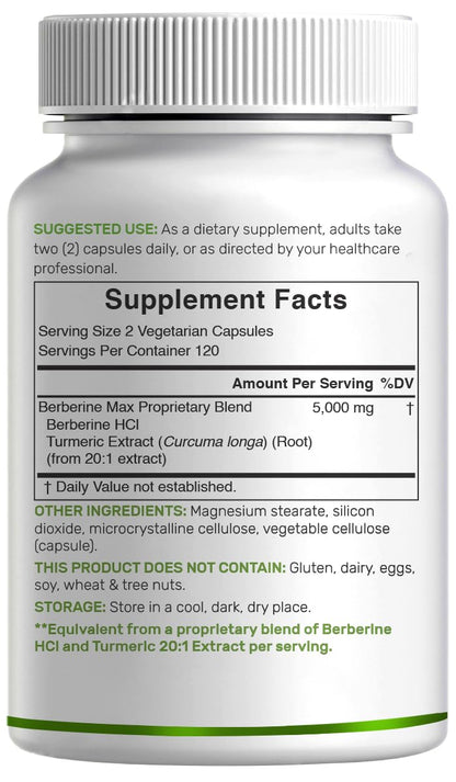 Berberine Max with Turmeric – 5,000mg per Serving | 97% Berberine HCl
