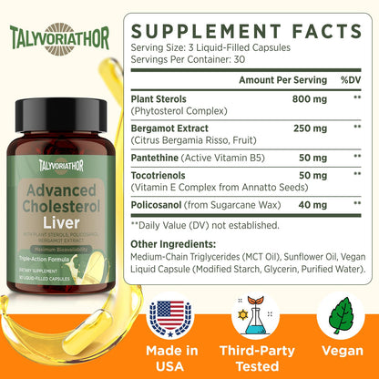 Talyvoriathor Advanced Cholesterol Support – Liquid-Filled Capsules with Plant Sterols, Policosanol & Bergamot