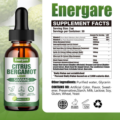 1 Pack 5000MG Citrus Bergamot Liquid Drops – High Cholesterol Support (2 oz) with Soursop & Olive Leaf