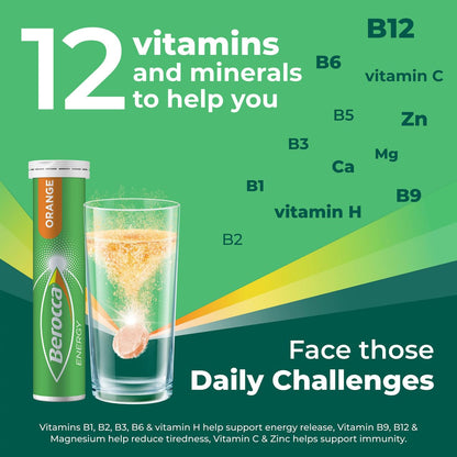 Berocca Energy Vitamin B & C Orange Flavour – 60 Pack | Effervescent Tablets