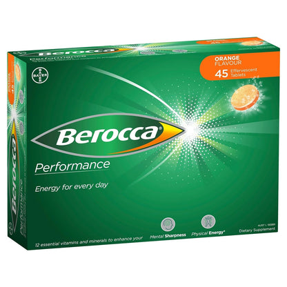 Berocca Orange Effervescent Tablets 45-Count | 12 Vitamins & Minerals