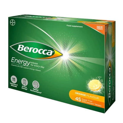 Berocca Orange Effervescent Tablets 45-Count | 12 Vitamins & Minerals