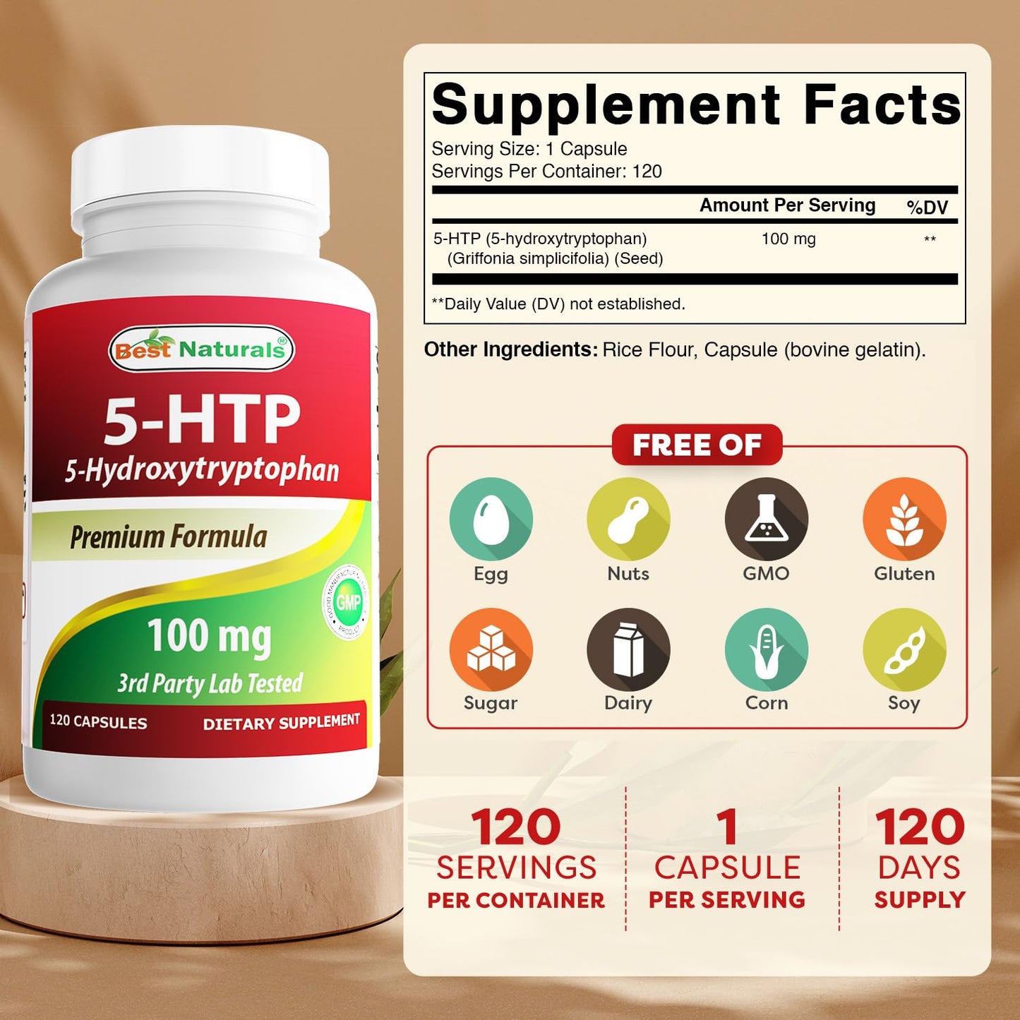 Best Naturals 2-Pack 5-HTP (5-hydroxytryptophan) 100 mg - 120 Capsules