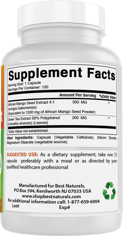 Best Naturals African Mango with Green Tea 1400 mg per Serving - 120 Vegetarian Capsules