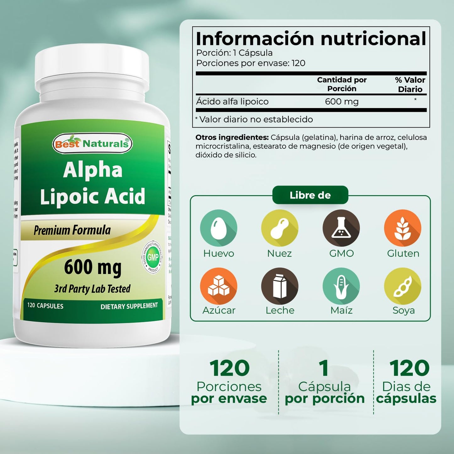 Best Naturals Alpha Lipoic Acid 600 mg | 120 Count - Powerful Antioxidant