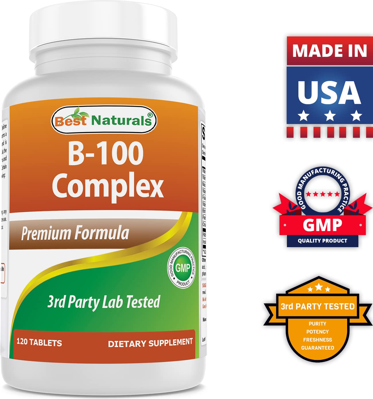 Best Naturals B-100 Complex 120 Tablets - Pack of 3 | B Complex Vitamins