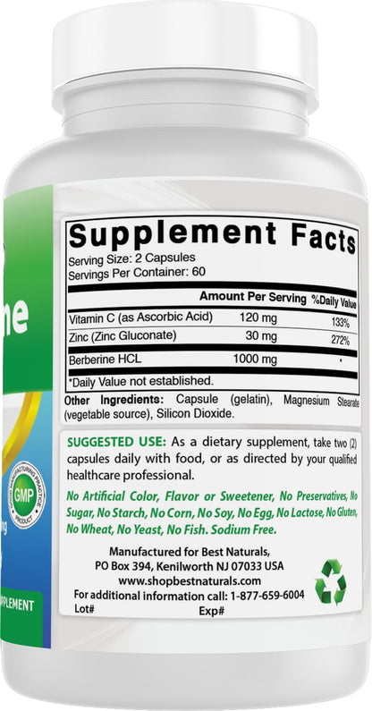Best Naturals Berberine Plus 1000 mg/Serving - 120 Capsules (120 Count Pack of 3)