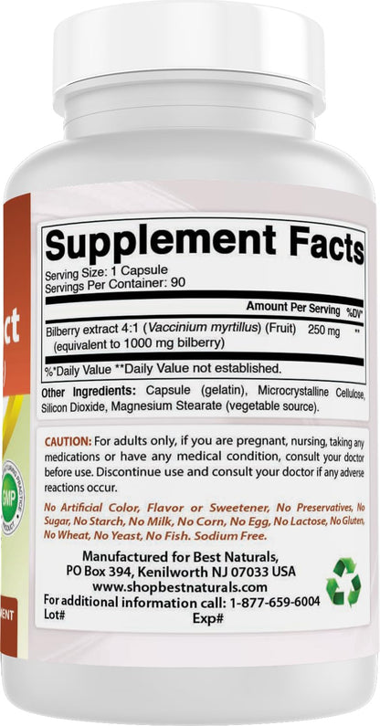 Best Naturals Bilberry 1000 mg - 90 Capsules (3 Pack)