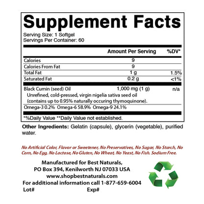 Best Naturals Black Seed Oil 2 Packs - 1000 mg Non-GMO Nigella Sativa, 120 Softgels