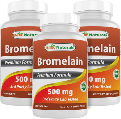 Best Naturals Bromelain 500mg - 120 Tablets (Pack of 3) | Non-GMO & Gluten-Free
