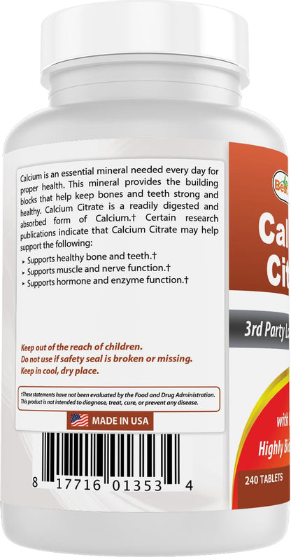 Best Naturals Calcium Citrate with Vitamin D-3 – 240 Tablets (Pack of 3) | Non-GMO, Gluten-Free
