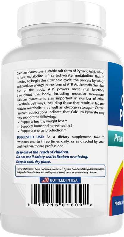 Best Naturals Calcium Pyruvate Powder 8 oz – Pack of 2 (Non-GMO, Gluten-Free)
