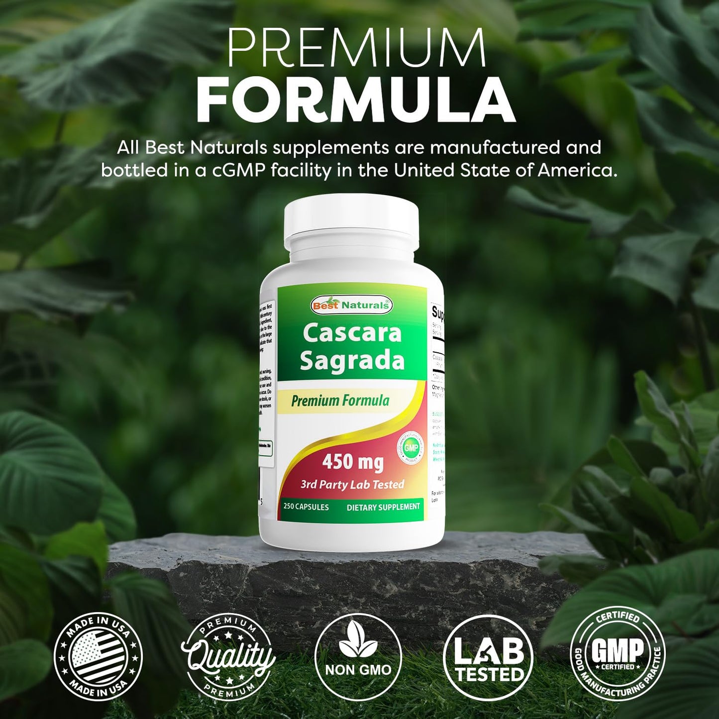 Best Naturals Cascara Sagrada 450 mg | 3 x 250 Capsules | Non-GMO & Gluten-Free