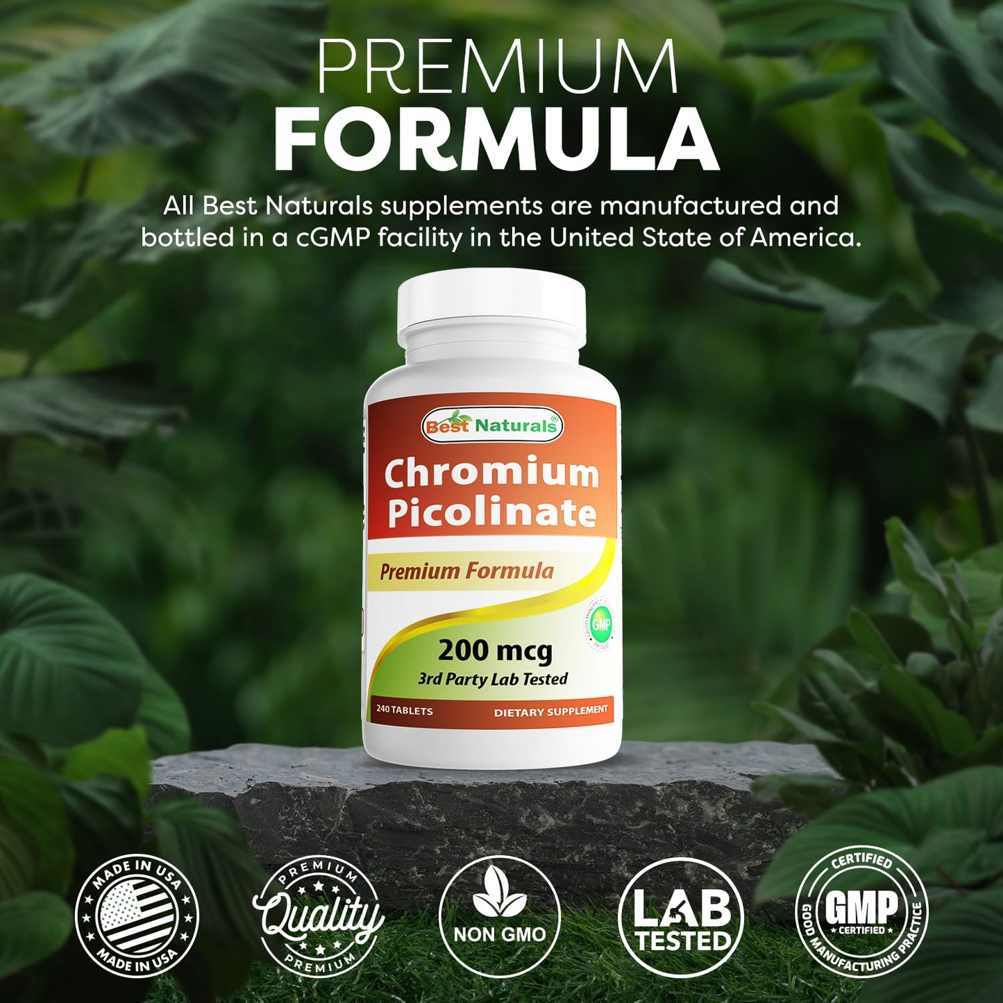 Best Naturals Chromium Picolinate Tablet 200 mcg – 240 Count (Pack of 2) | Non-GMO, Gluten-Free