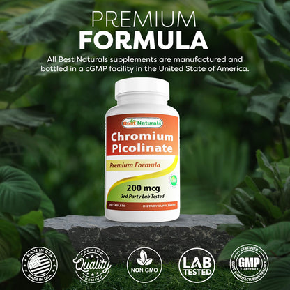 Best Naturals Chromium Picolinate Tablet 200 mcg – 240 Count (Pack of 2) | Non-GMO, Gluten-Free