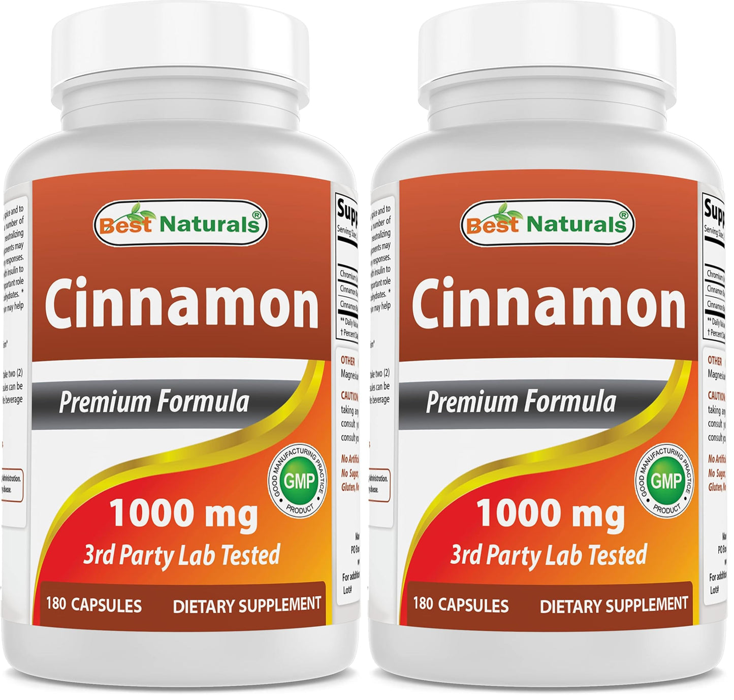 Best Naturals Cinnamon 2000 mg Equivalent with Chromium 400 mcg per Serving - Metabolism Support - 180 Capsules (Pack of 2)