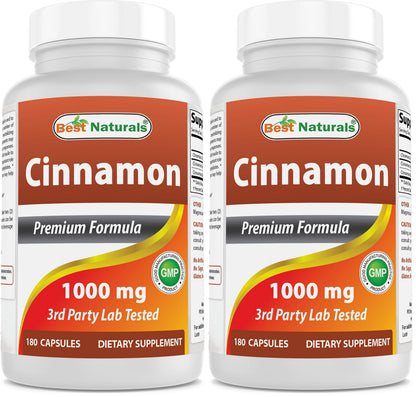 Best Naturals Cinnamon 2000 mg Equivalent with Chromium 400 mcg per Serving - Metabolism Support - 180 Capsules (Pack of 2)