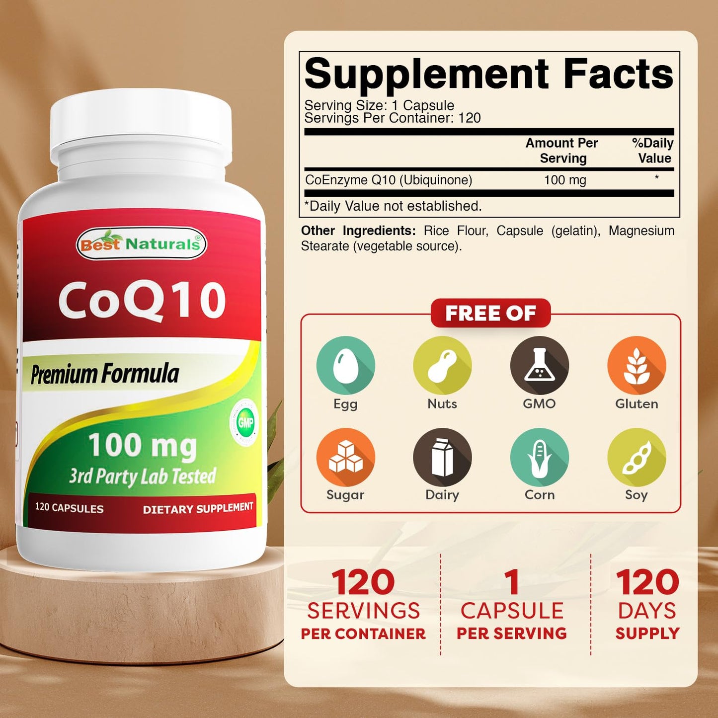 Best Naturals COQ10 100 mg - 120 Capsules per Bottle (Pack of 2)