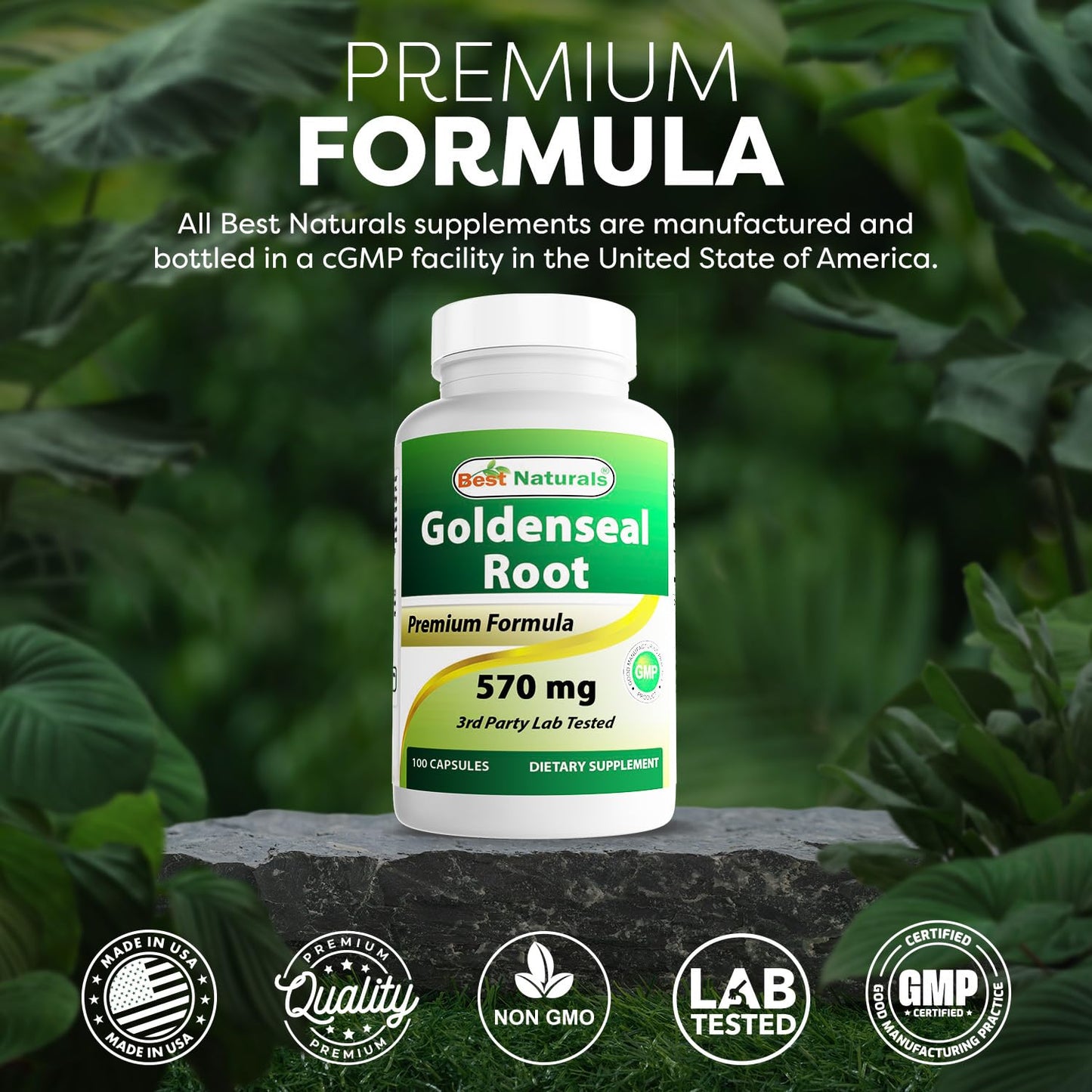 Best Naturals Goldenseal Root 570 mg (Non-GMO) 100 Capsules