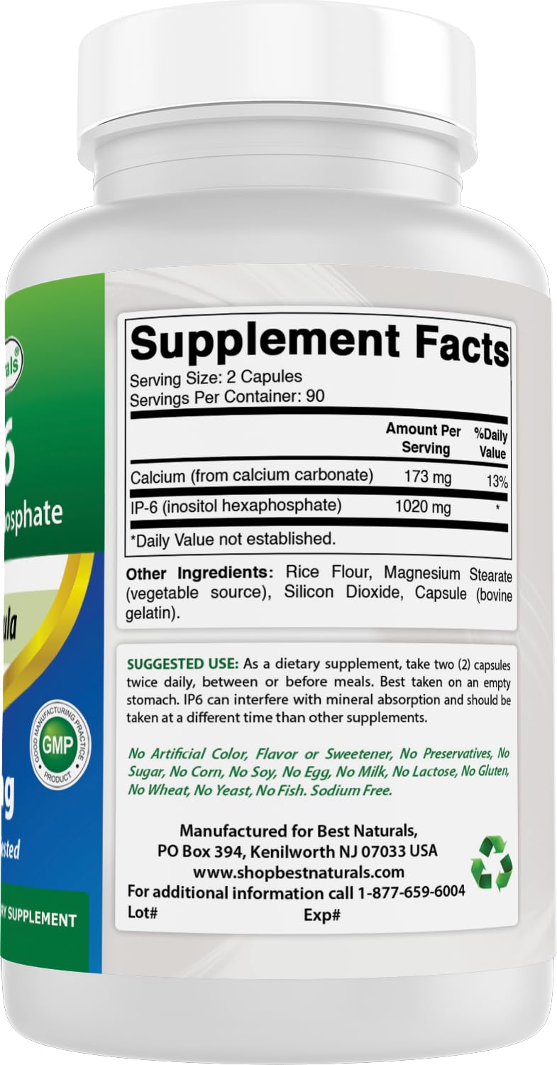 Best Naturals IP-6 510 mg 180 Capsules | 3rd-Party Tested, Non-GMO