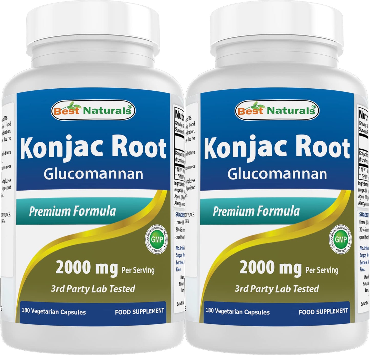 Best Naturals Konjac Glucomannan 2000 mg - 2 Pack, 180 Vegetarian Capsules