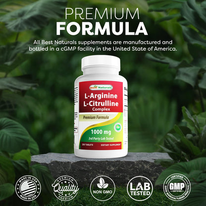 Best Naturals L-Arginine L-Citrulline Complex 1000 mg - 250 Tablets (Pack of 2)