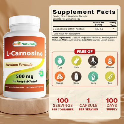 Best Naturals L-Carnosine 500 mg – 100 Vcaps (Pack of 3)