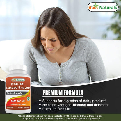 Best Naturals Lactase Enzyme Tablets – 9000 FCC ALU, 180 Count