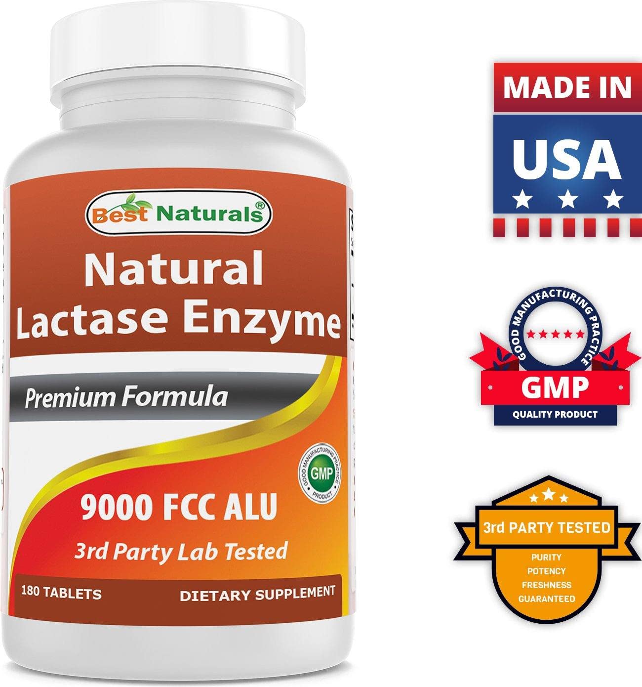 Best Naturals Lactase Enzyme Tablets – 9000 FCC ALU, 180 Count