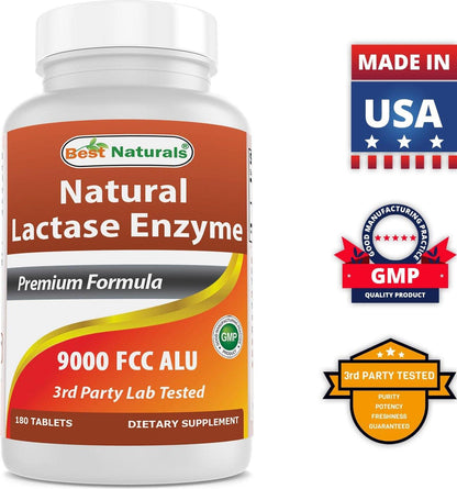 Best Naturals Lactase Enzyme Tablets – 9000 FCC ALU, 180 Count