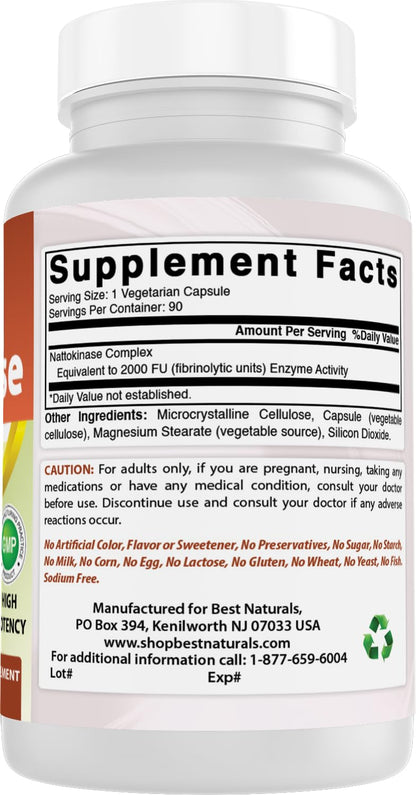 Best Naturals Nattokinase 2000 FU | 100 mg per Capsule, 90 Vegetarian Capsules (Pack of 2)
