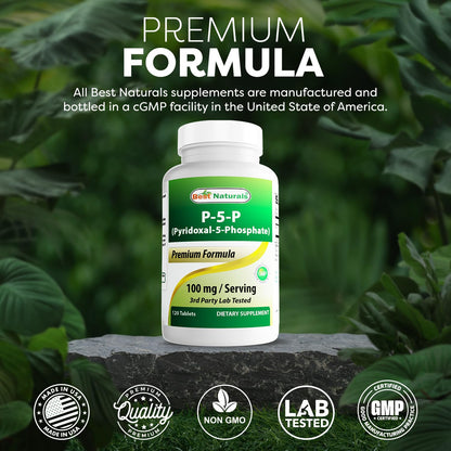 Best Naturals P5P Vitamin B6 100 mg/Serving - 120 Tablets (Pyridoxal 5 Phosphate)