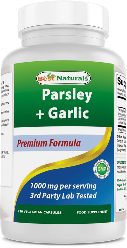 Best Naturals Parsley & Garlic 1000 mg – 250 Veg Capsules, Gluten Free, Non-GMO