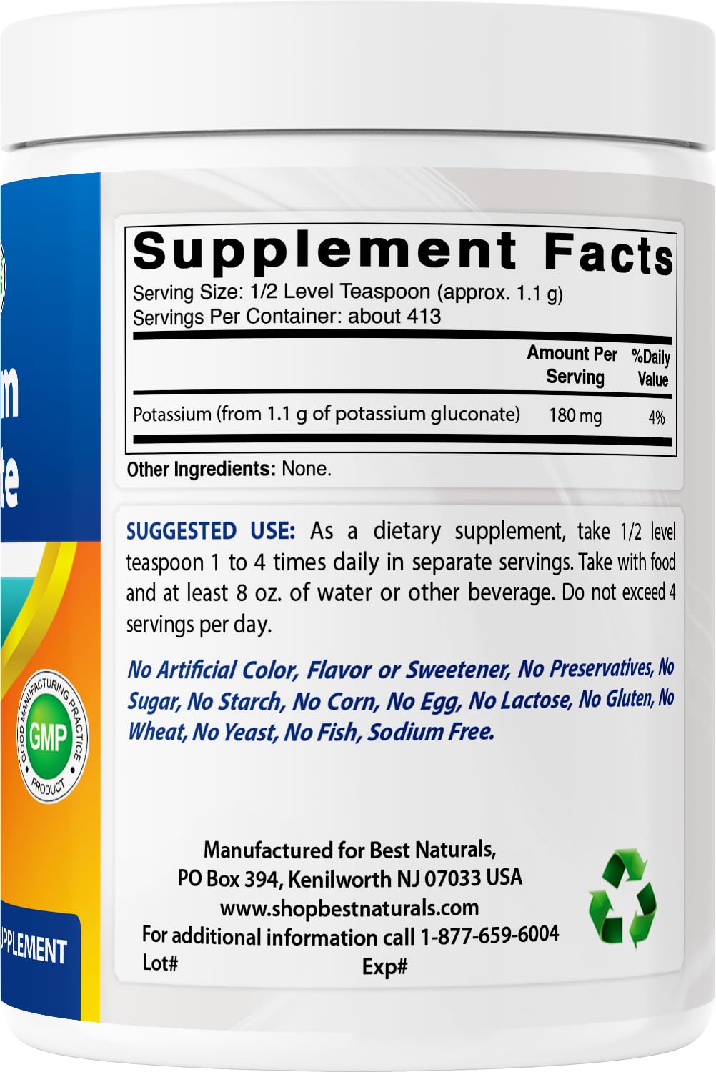 Best Naturals Potassium Gluconate 1 lb Powder – Pack of 2
