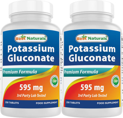 Best Naturals Potassium Gluconate 595 mg – 250 Tablets (Pack of 2)