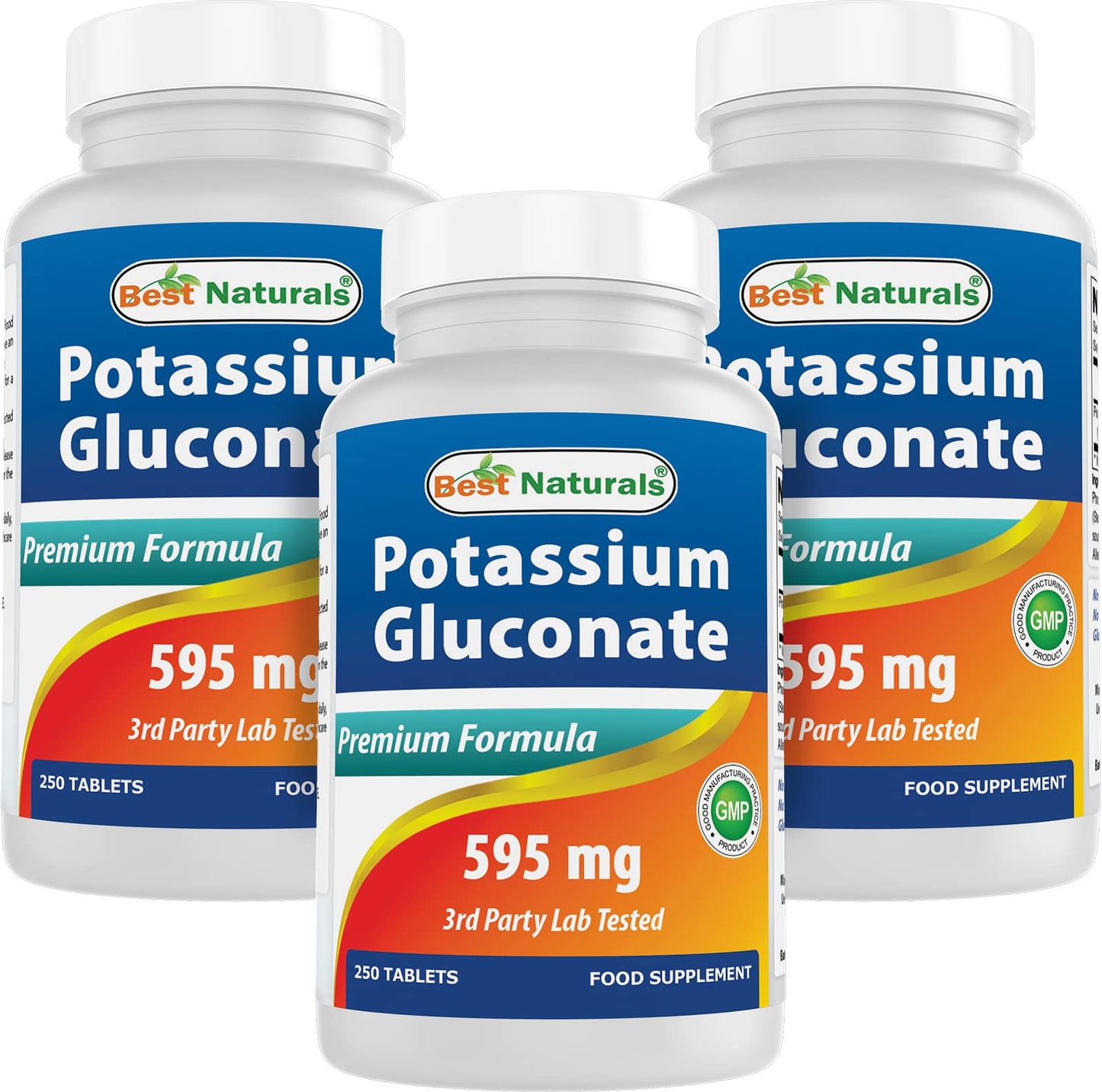 Best Naturals Potassium Gluconate 595 mg – 250 Tablets (Pack of 3) | Non-GMO & Gluten-Free