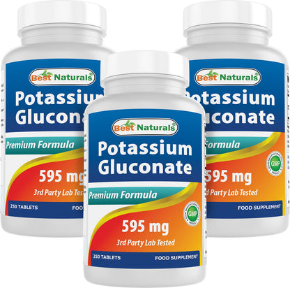 Best Naturals Potassium Gluconate 595 mg – 250 Tablets (Pack of 3) | Non-GMO & Gluten-Free