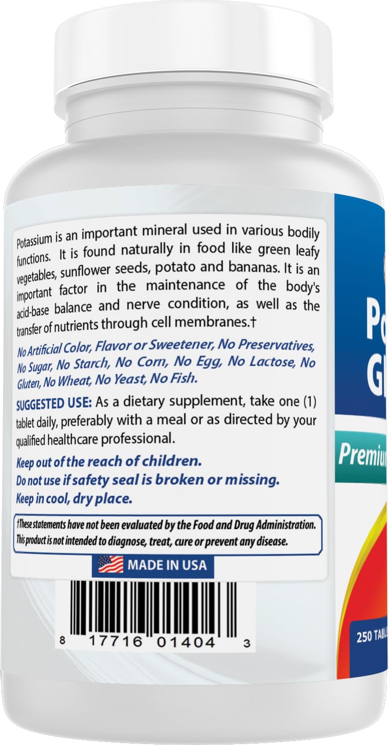 Best Naturals Potassium Gluconate 595 mg – 250 Tablets (Pack of 3) | Non-GMO & Gluten-Free