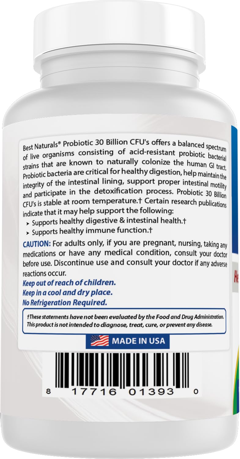 Best Naturals Probiotic 10 Strains - 30B CFU, Shelf-Stable, 120 Veggie Caps (2-Pack)